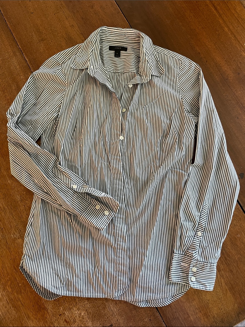 J. Crew Black & White Striped Button-Down Shirt EUC